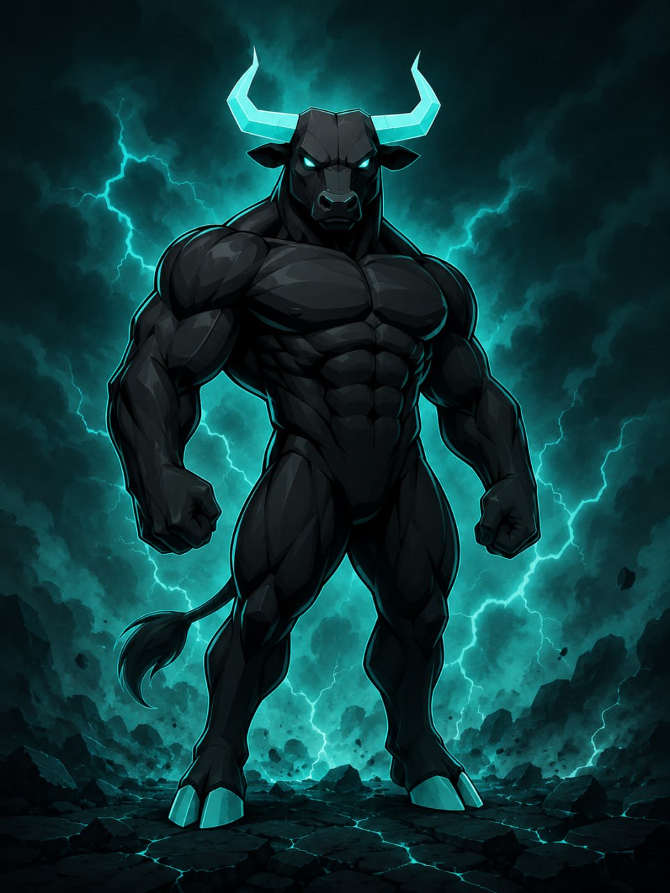 HyperBull standing in a lightning storm